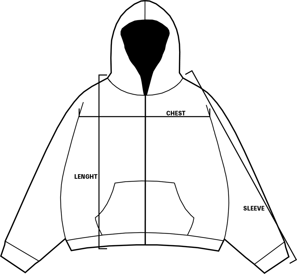 Zip-up hoodie size chart